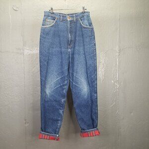 Lands' End Lined Jeans Women's Sz 12 Denim Flannel Plaid Barrel Leg USA Vintage